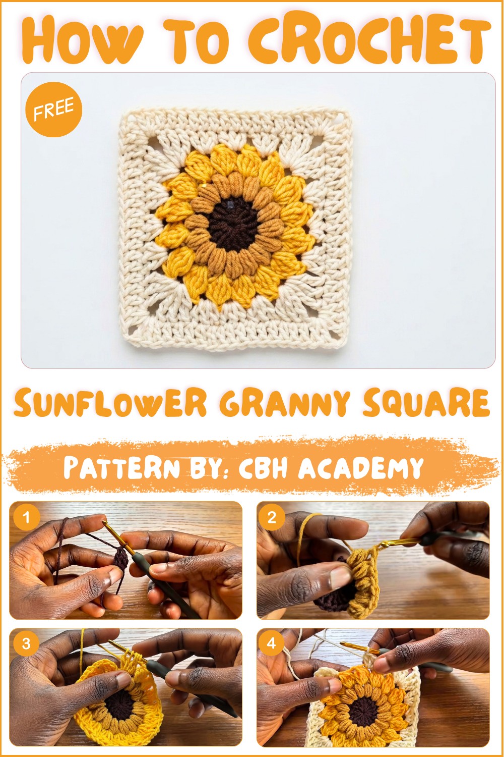 Crochet Sunflower Granny Square for Beginner