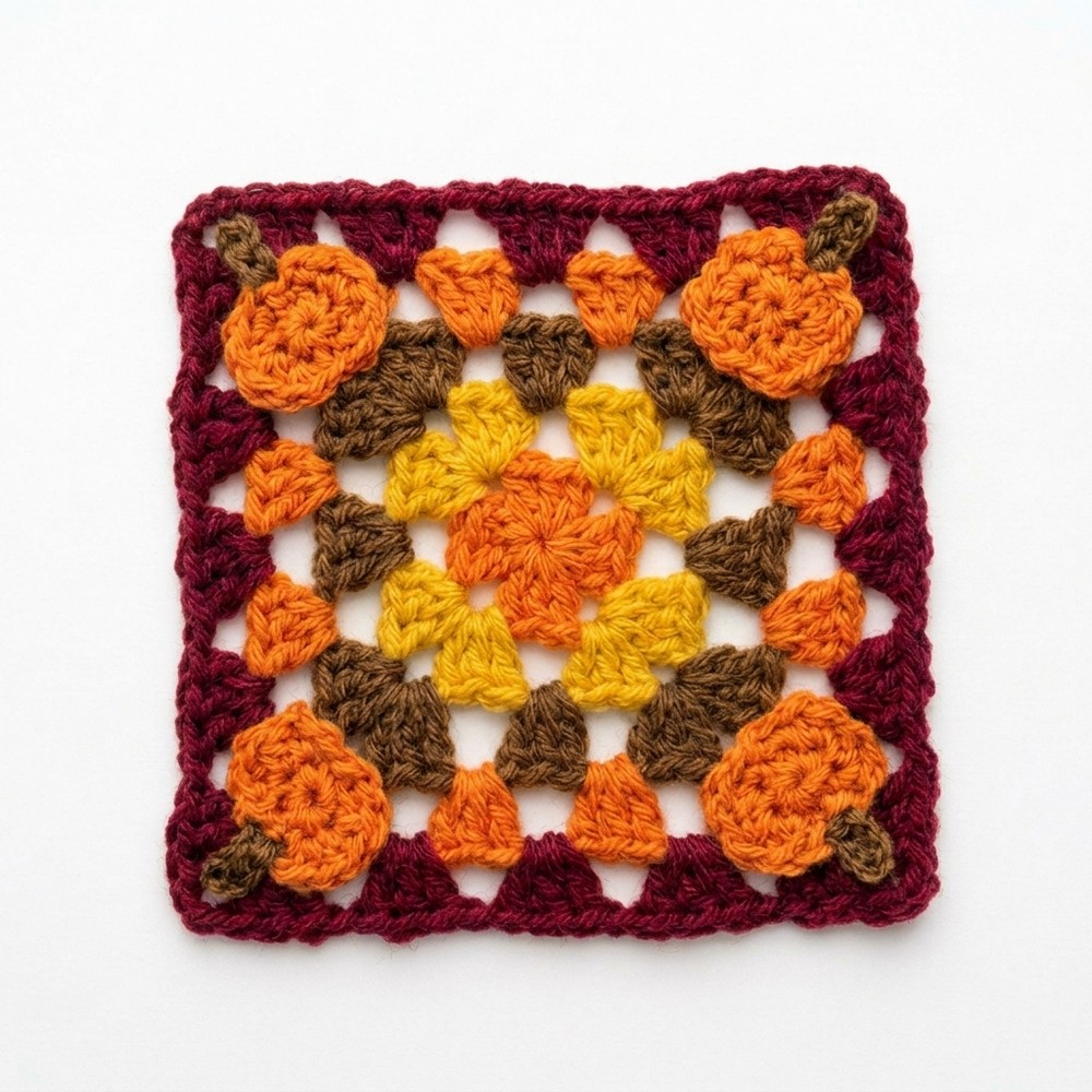 How To Crochet Pumpkin Granny Square (8)