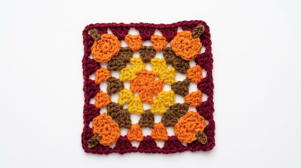 How To Crochet Pumpkin Granny Square (9)