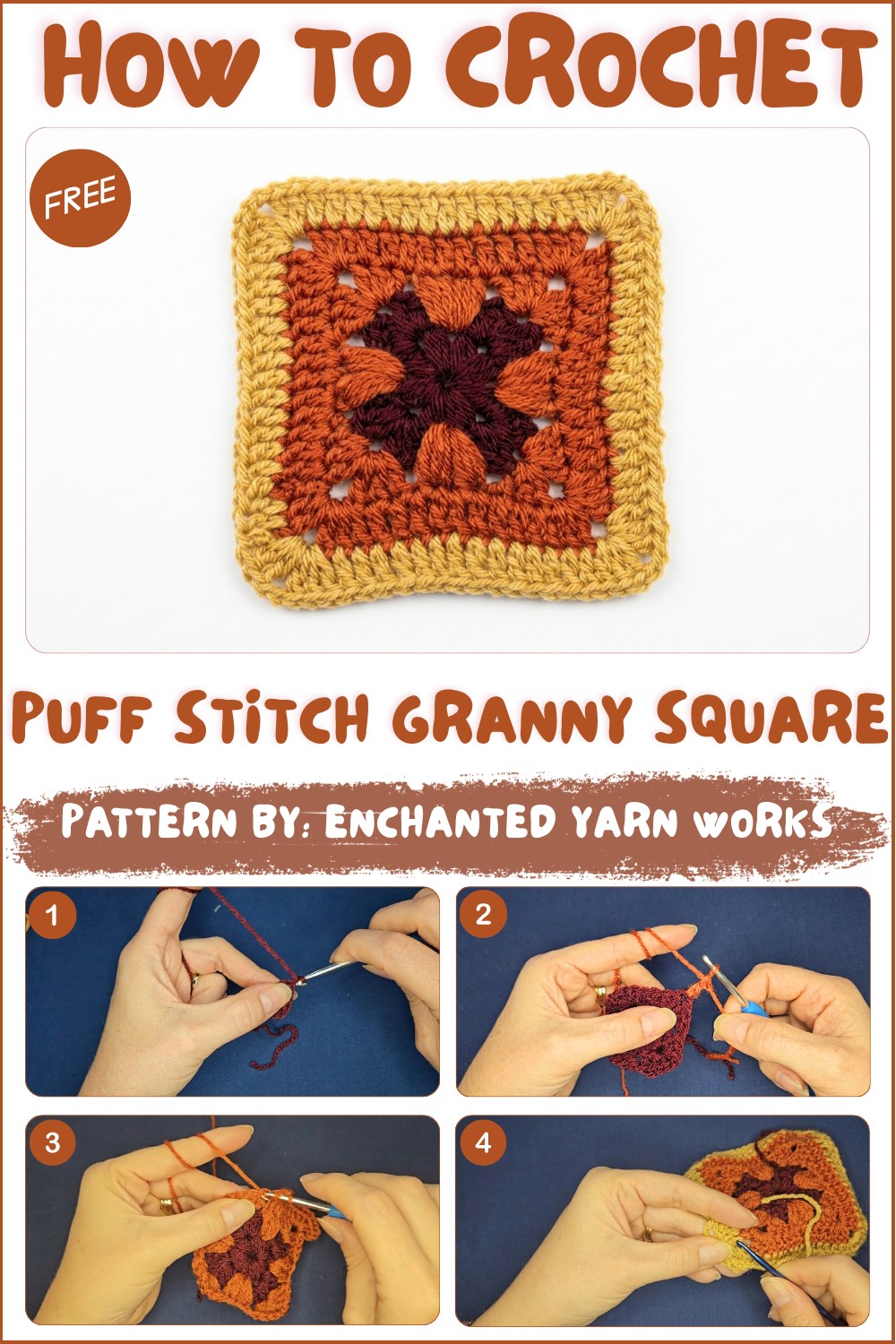 How to Crochet a Puff Stitch Granny Square pattern