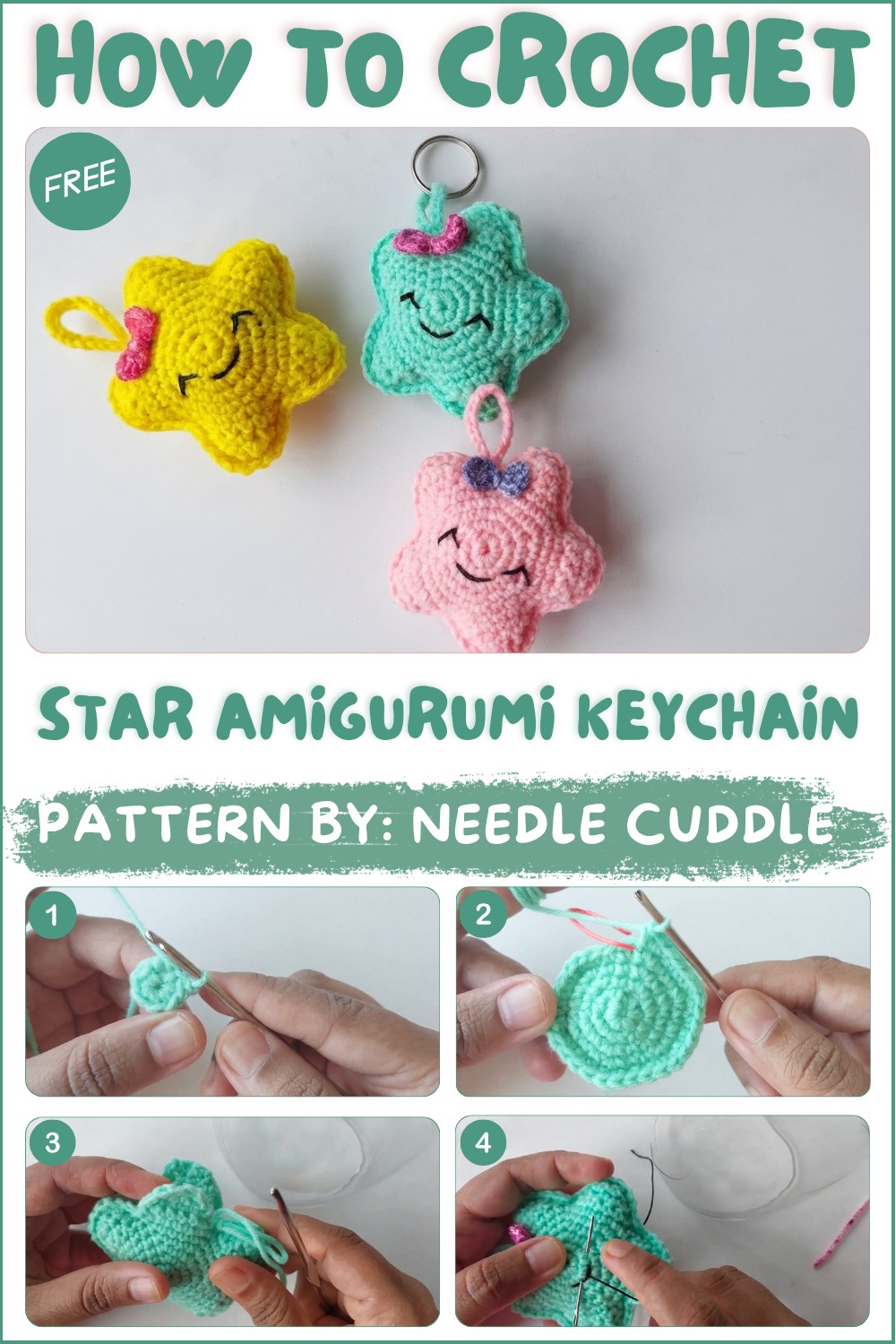 How to crochet STAR Amigurumi Keychain or bagcharm or car mirror hanging 1