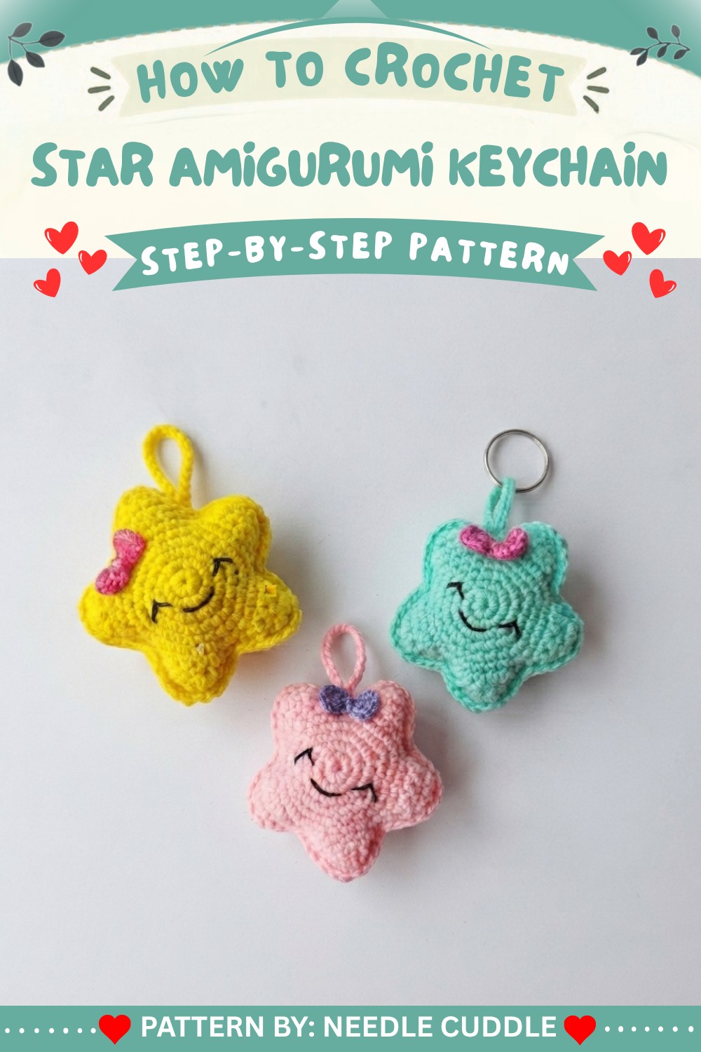 How to crochet STAR Amigurumi Keychain or bagcharm or car mirror hanging 7