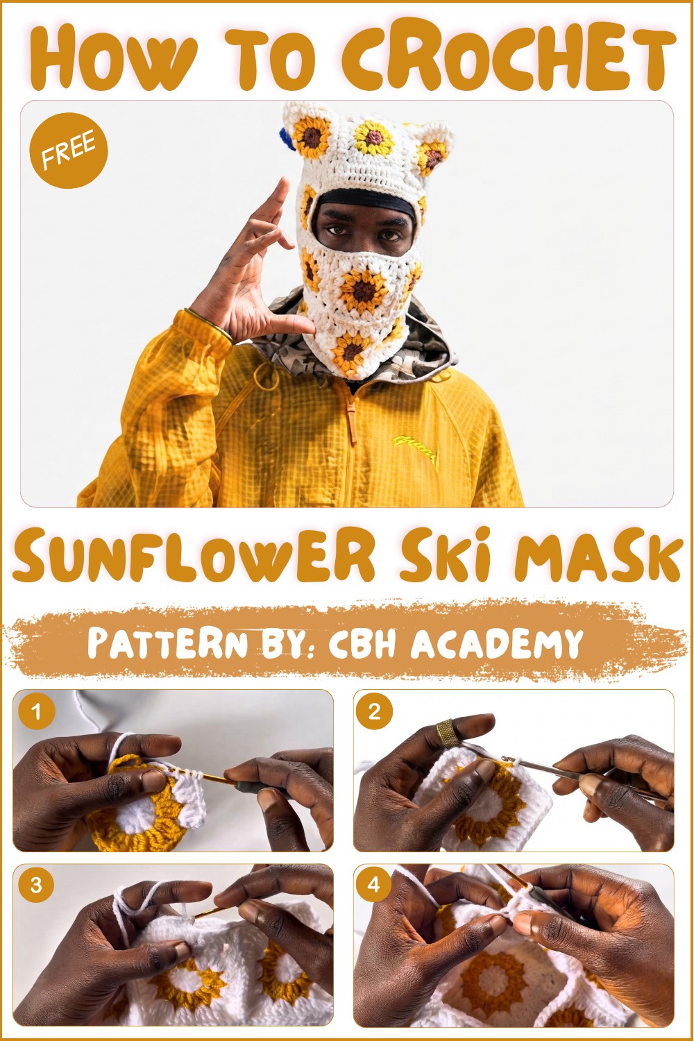 Easy Crochet Ski Mask Pattern with Sunflower Granny Squares (1)