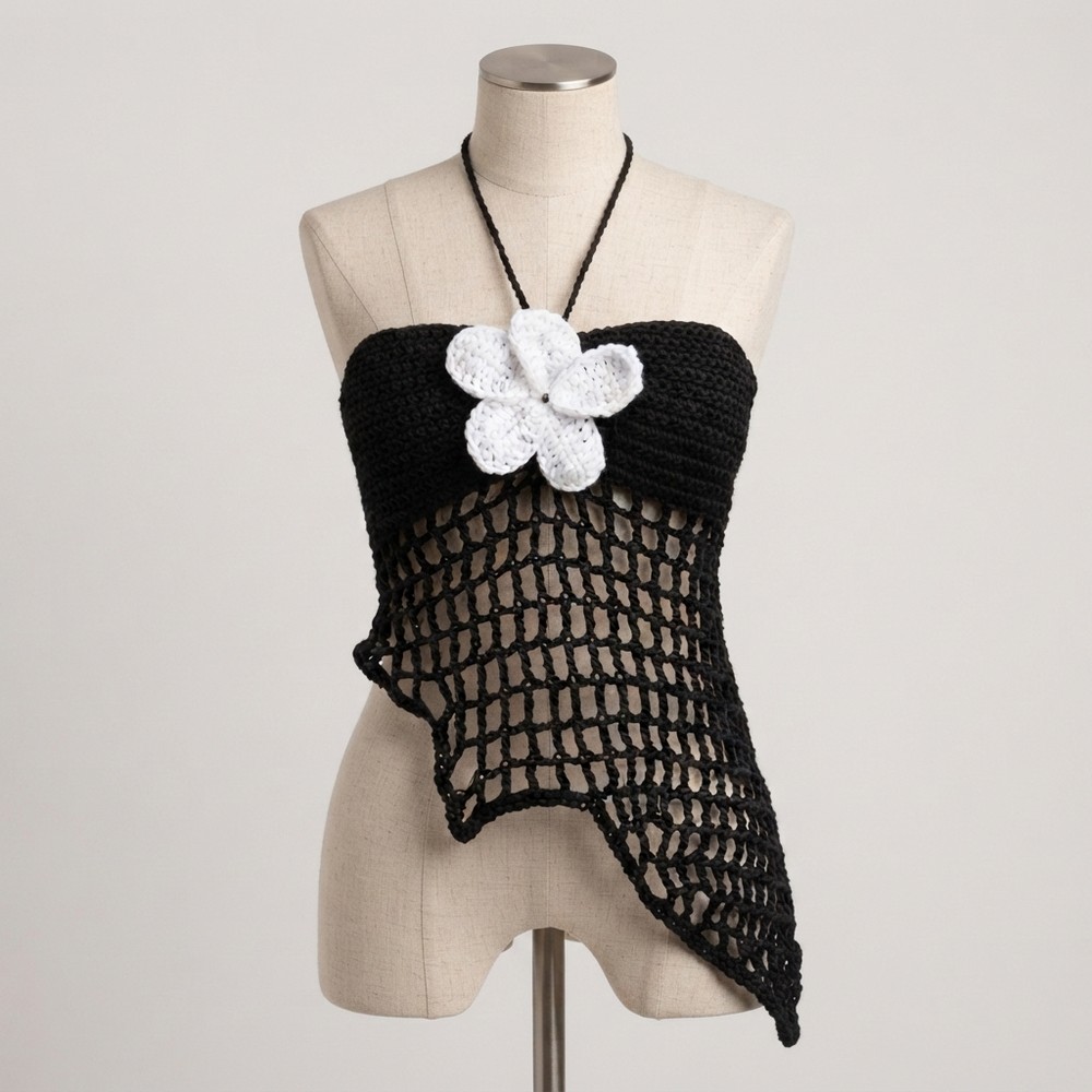 Easy Crochet Summer Mesh Asymmetric Top Tutorial (1)