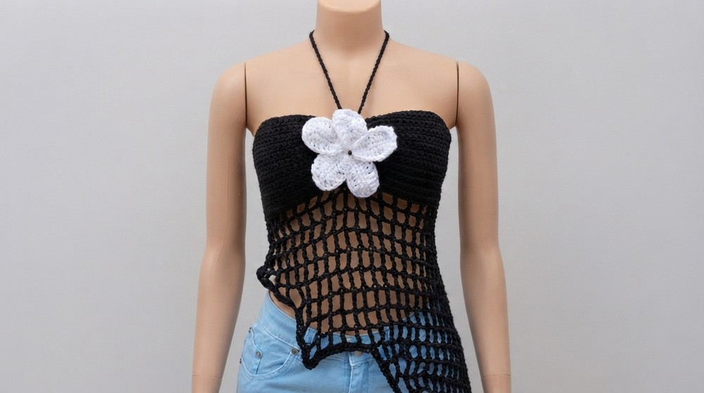 Easy Crochet Summer Mesh Asymmetric Top Tutorial (2)