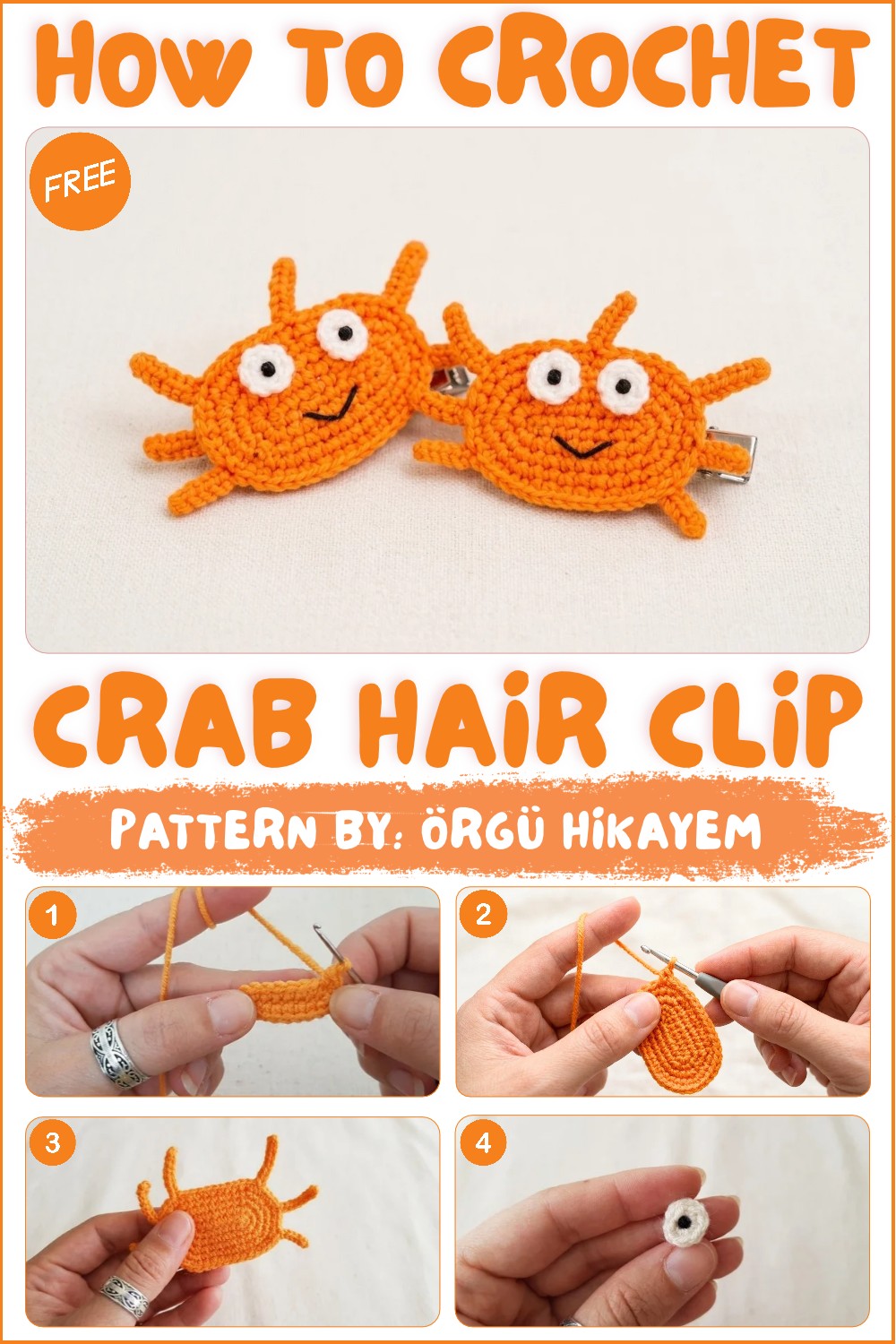  Crab Hair Clip Tutorial Pattern