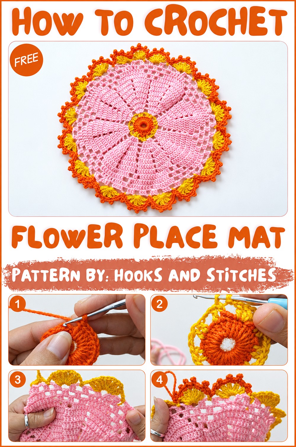 Crochet Flower Place Mat, Doily, Pot Holder 1