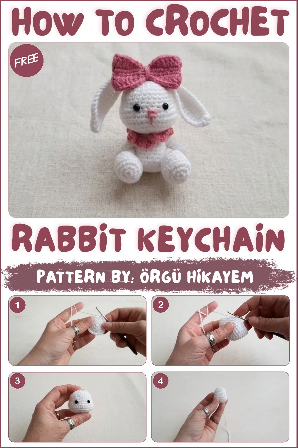 Cute Crochet Rabbit Keychain – Free Pattern