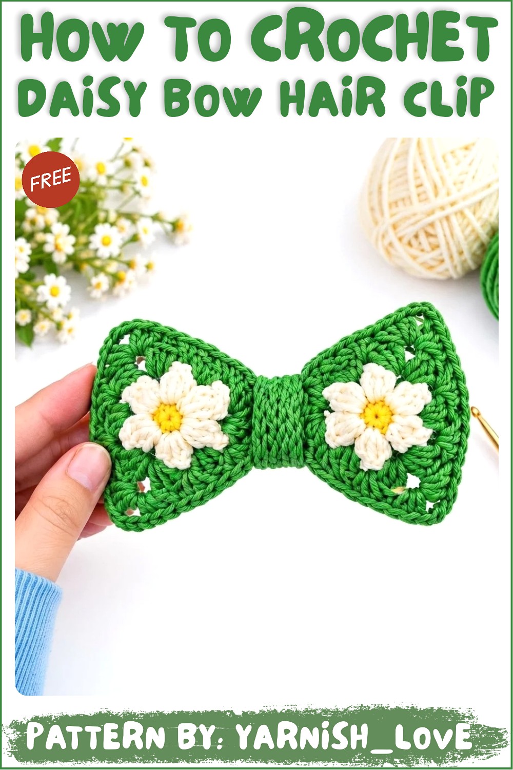 How to Crochet a Cute Daisy Bow Hair Clip _ Easy Triangle Flower Motif Tutorial (3)