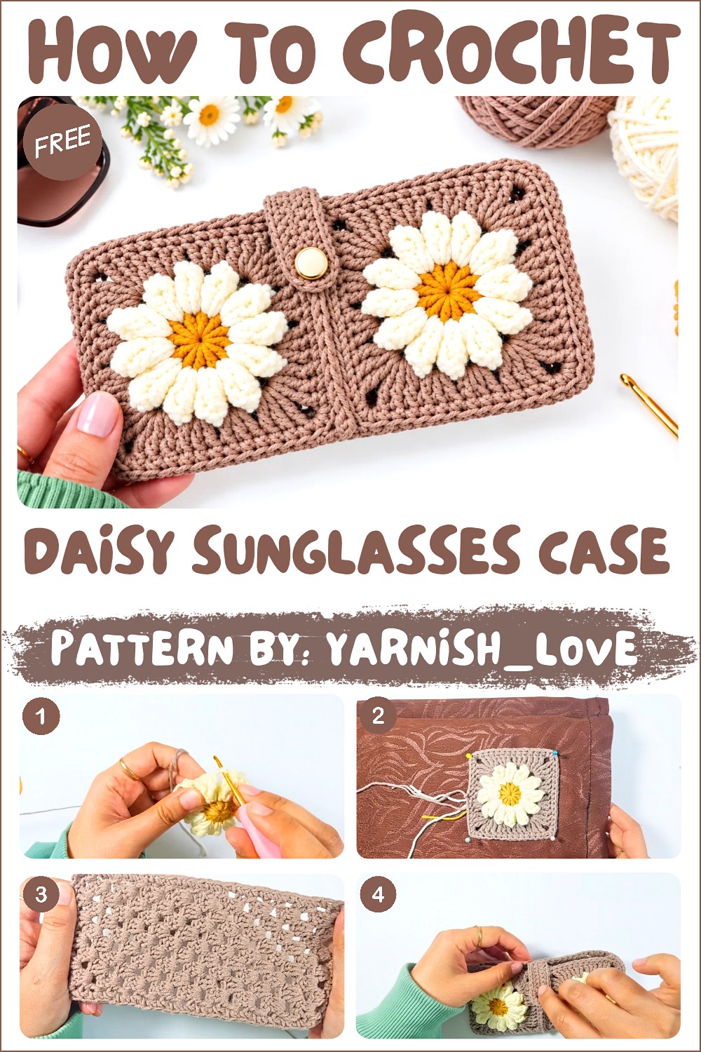 How to Crochet a Cute Daisy Granny Square Sunglasses Case _ Easy Floral Case Tutorial (1)