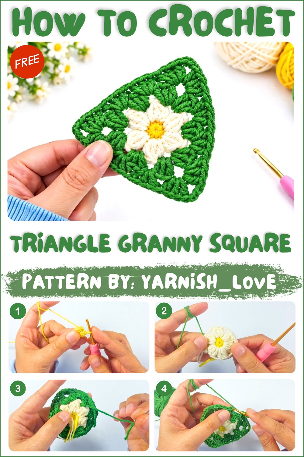 How to Crochet a Cute Daisy Triangle Granny Square _ Easy Floral Motif Tutorial for Beginners (1)