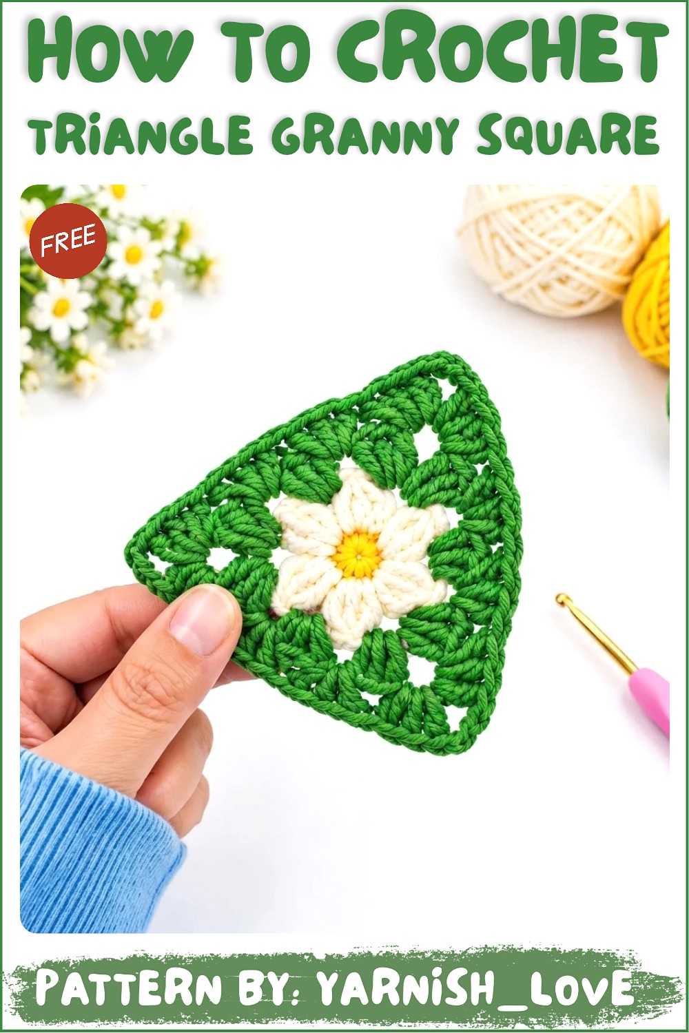 How to Crochet a Cute Daisy Triangle Granny Square _ Easy Floral Motif Tutorial for Beginners (11)