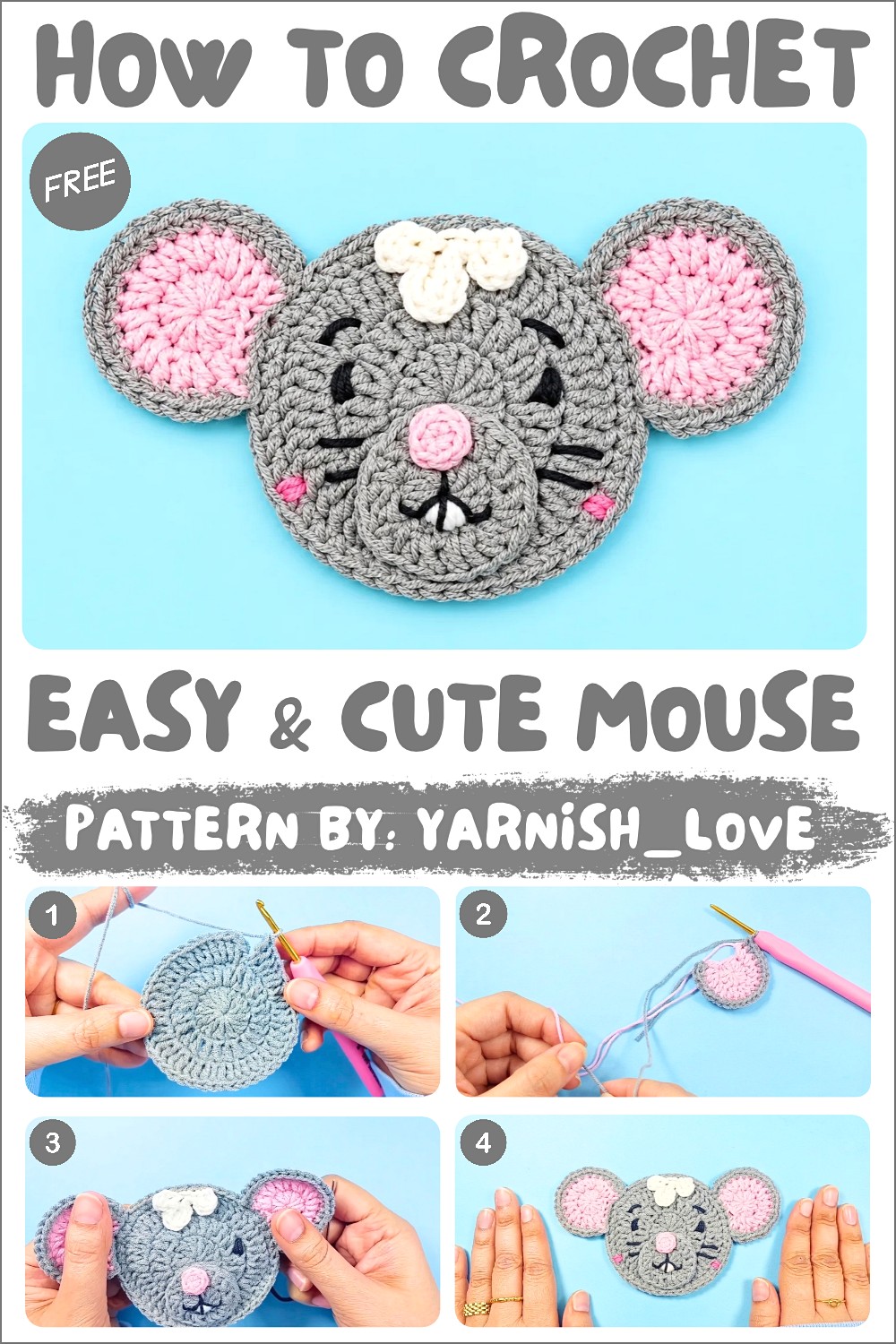 How to Crochet an Adorable Mouse Granny Square _ Easy & Fun Kawaii Motif Tutorial (1)